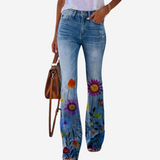 Oliwia - Pantalones acampanados de moda con patrones florales y artísticos únicos