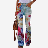 Oliwia - Pantalones acampanados de moda con patrones florales y artísticos únicos