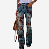 Oliwia - Pantalones acampanados de moda con patrones florales y artísticos únicos