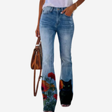 Oliwia - Pantalones acampanados de moda con patrones florales y artísticos únicos
