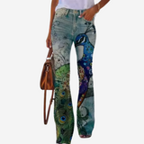Oliwia - Pantalones acampanados de moda con patrones florales y artísticos únicos