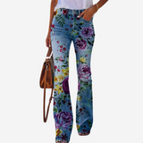 Oliwia - Pantalones acampanados de moda con patrones florales y artísticos únicos