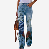 Oliwia - Pantalones acampanados de moda con patrones florales y artísticos únicos