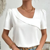 Jennifer - Blusa de verano para mujer con escote asimétrico y mangas abullonadas
