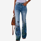 Oliwia - Pantalones acampanados de moda con patrones florales y artísticos únicos