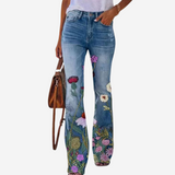 Oliwia - Pantalones acampanados de moda con patrones florales y artísticos únicos