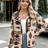 Zara | Chaqueta polar acogedora para mujer con diseño western azteca, estilo cálido y casual