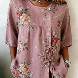 Alvina | Blusa de mujer con escote redondo y lazo lateral casual y estilosa