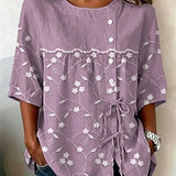 Alvina | Blusa de mujer con escote redondo y lazo lateral casual y estilosa