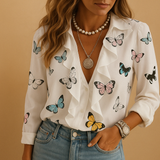 Elora | Blusa ligera de mujer con volantes y motivo de mariposas