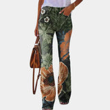 Oliwia - Pantalones acampanados de moda con patrones florales y artísticos únicos