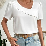 Jennifer - Blusa de verano para mujer con escote asimétrico y mangas abullonadas